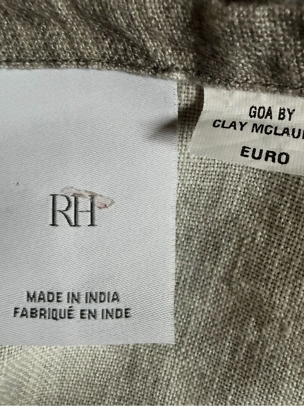 Restoration Hardware Gray and Cream Patterned Euro Sham Cover 25.5”